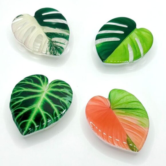 Plant Lovers Pink Green Tropical Leaf Strong Stick Phone Grip Holder Stand New - Picture 2 of 3